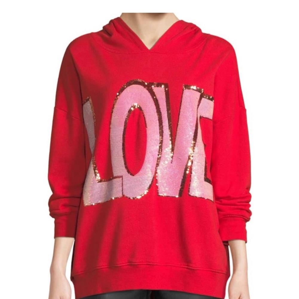 Alice + Olivia Red LOVE Hoodie Vernie Embellished Pullover Small Oversized New